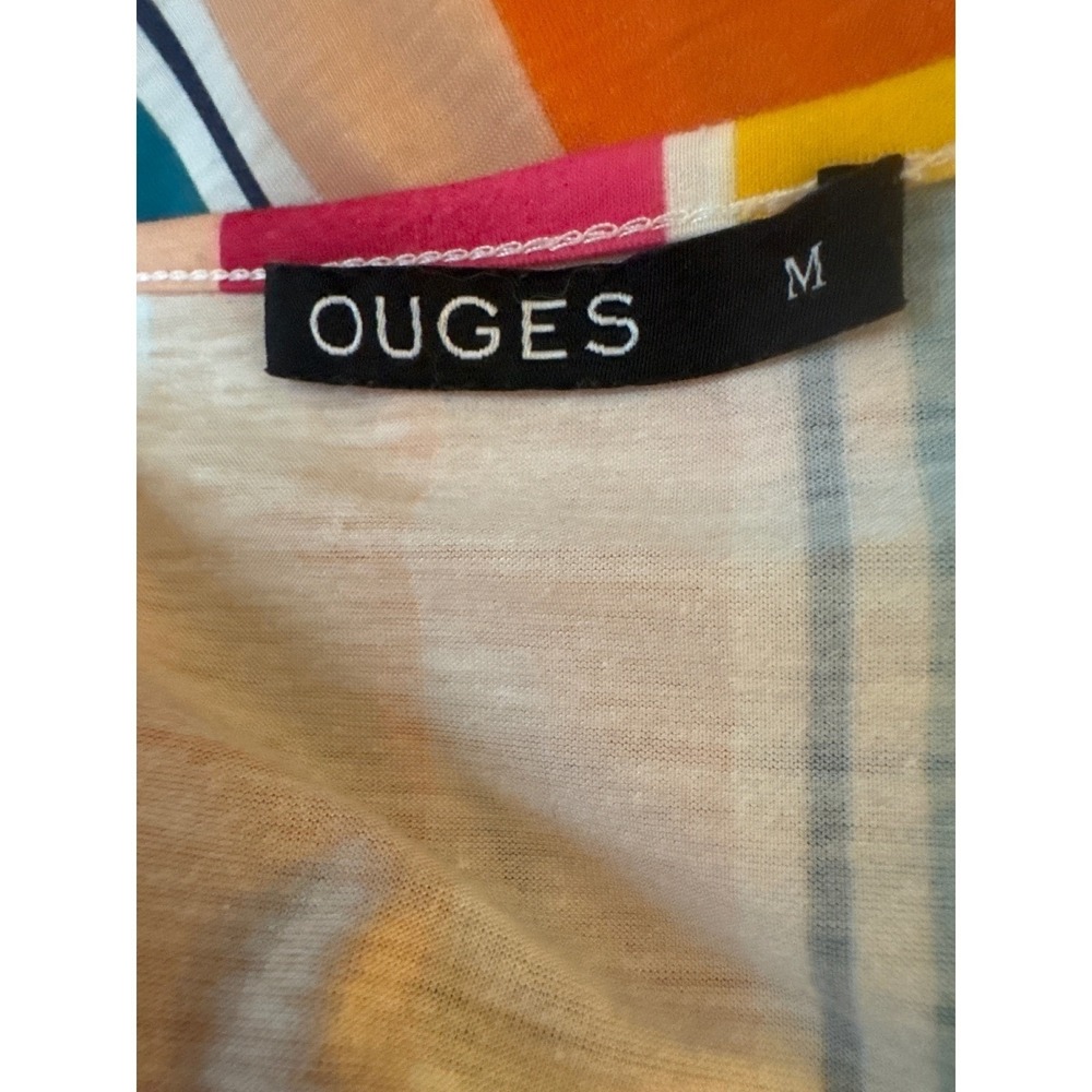 OUGES Striped Wrap Dress Womens Medium Multicolor Excellent Pockets V-Neck - Picture 7 of 10